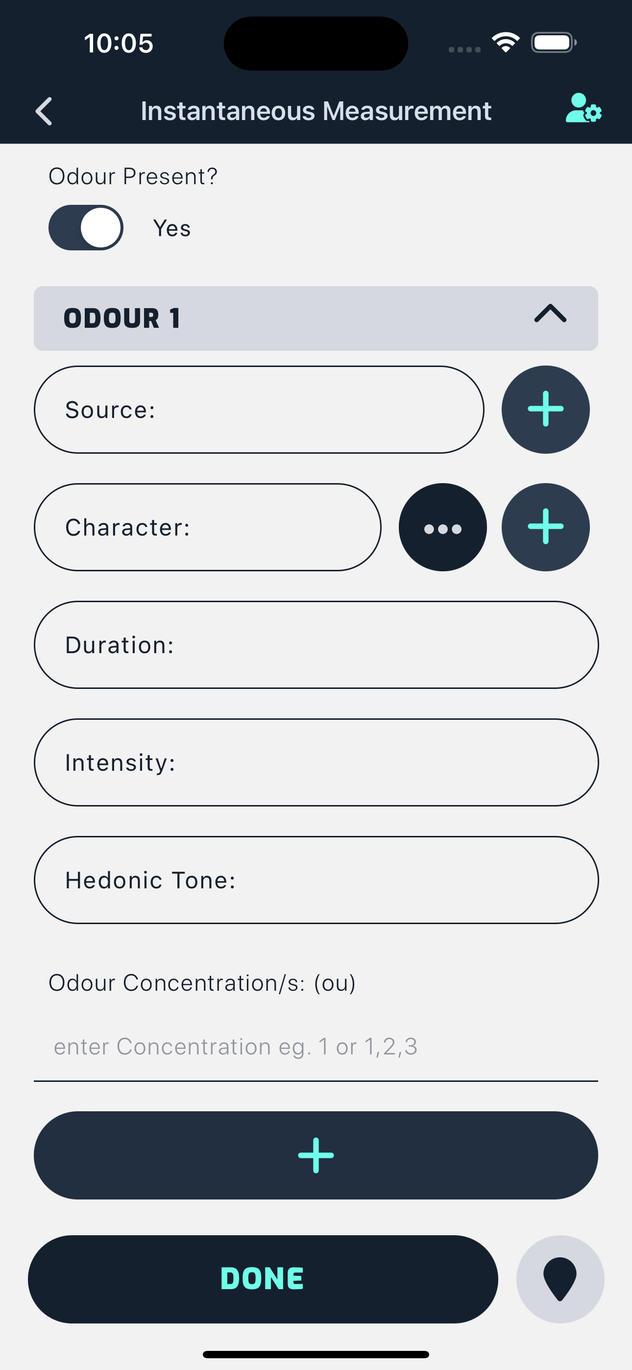 Data entry interface on the mobile app for instantaneous 3